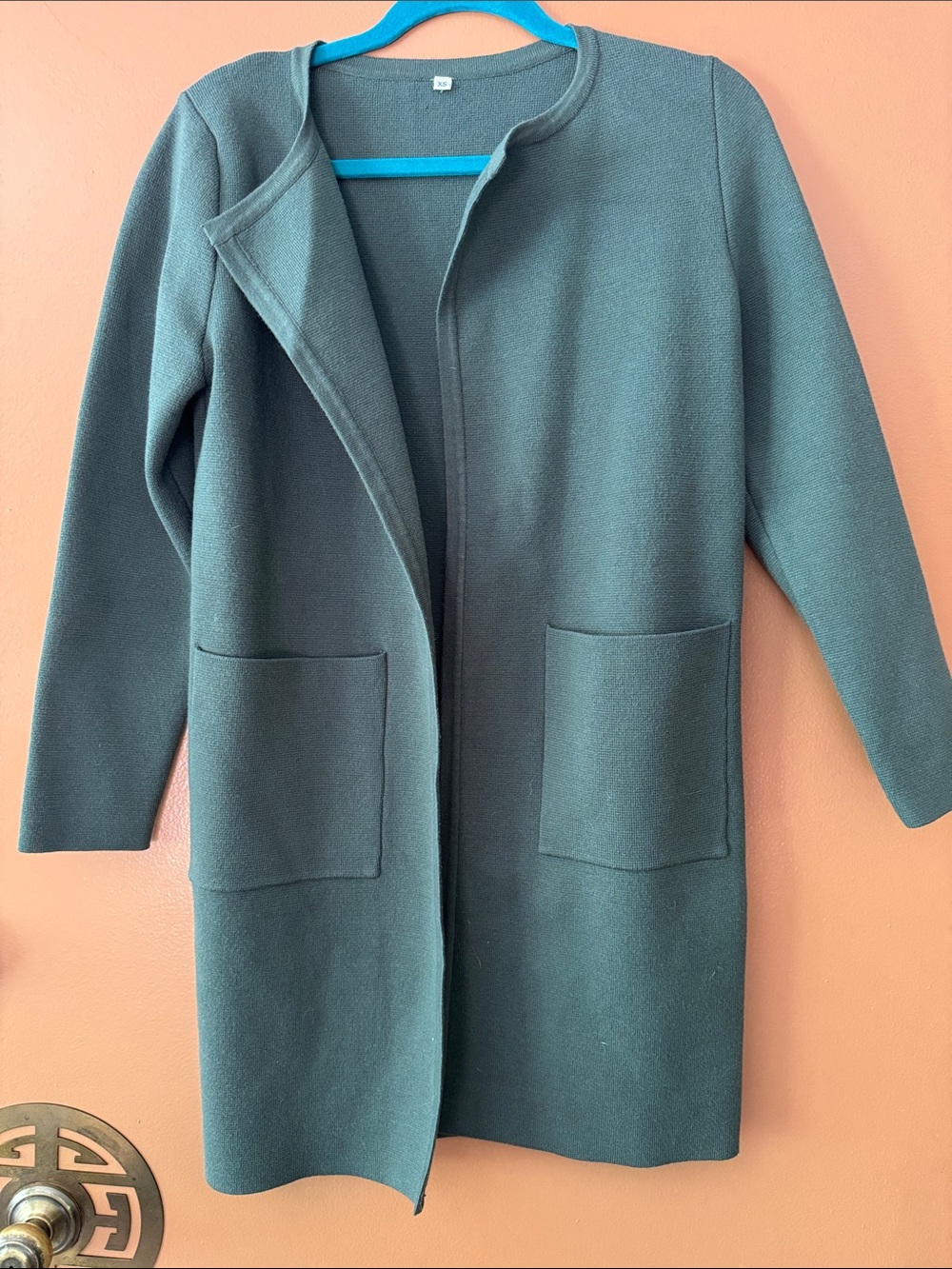 Long Open Front Coat in Deep Teal